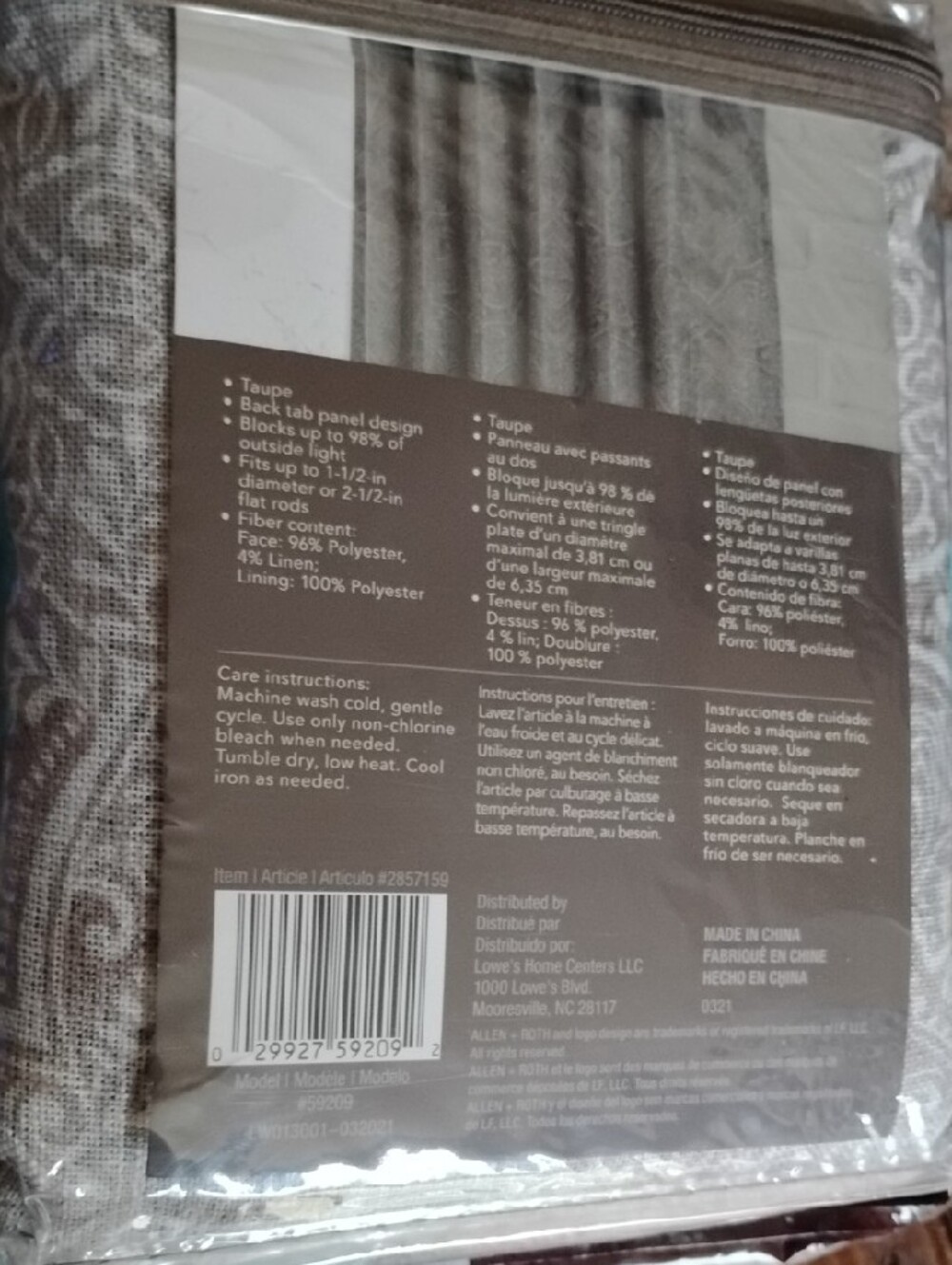Room Darkening Back Tab Curtain Panel - Taupe - Picture 2 of 3